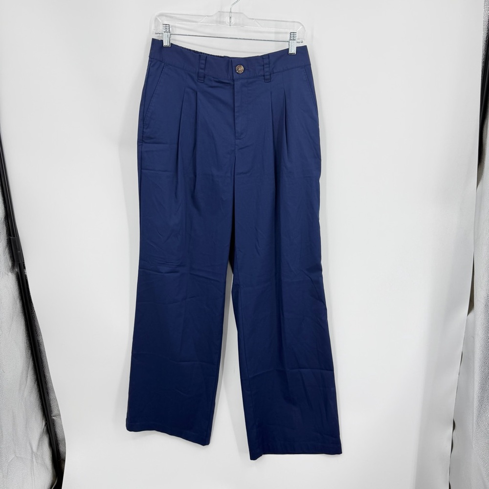 Lands' End Women's High Rise Crisp Poplin Wide Leg Pants AC2 Deep Navy Size‎ 8